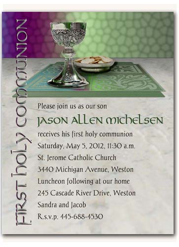 first holy communion invitation with chalice and host