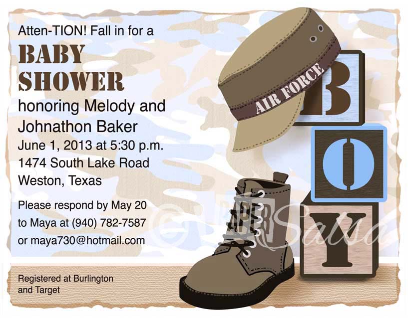 military boy baby shower invitation