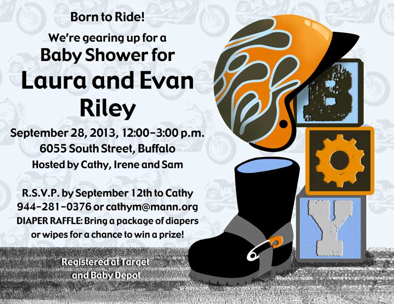 Motorcycle boy baby shower invitation