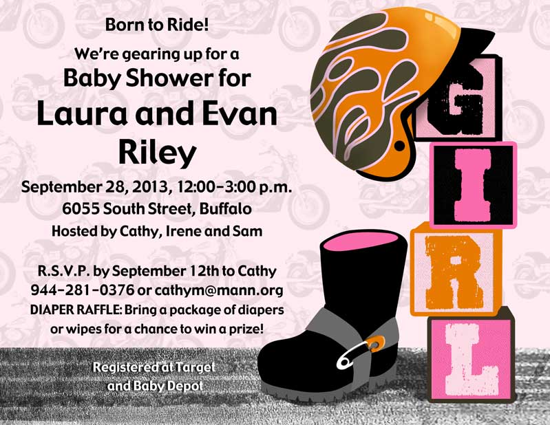motorcycle baby shower invitation for girl