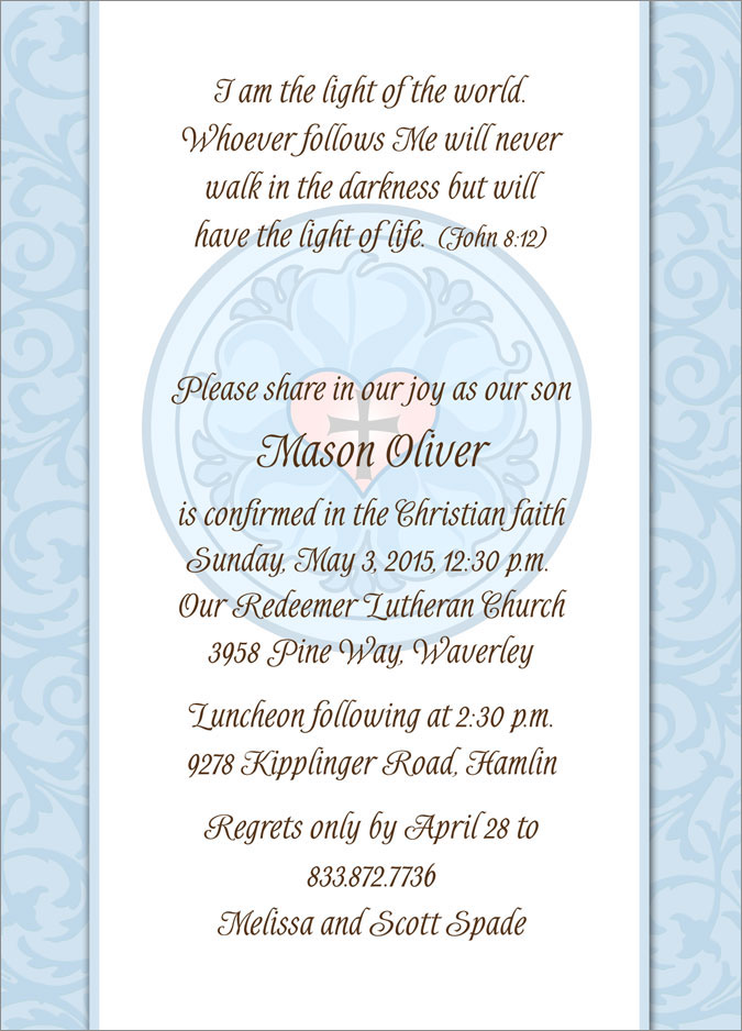 Florentine Lutheran Confirmation Invitation in Blue