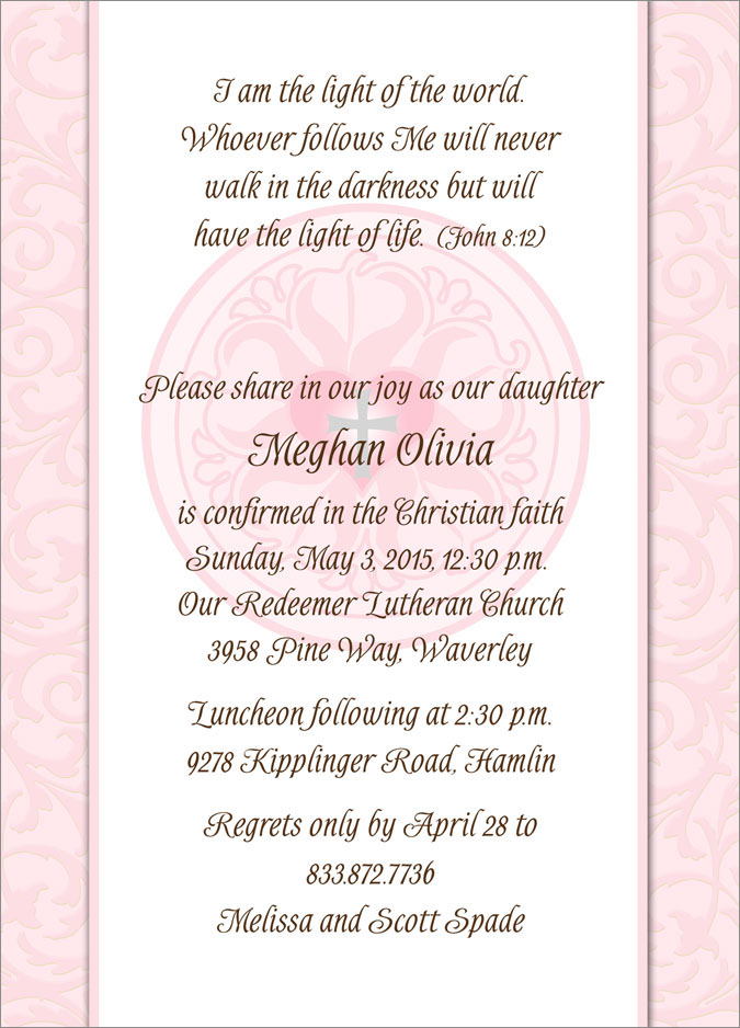 Florentine Lutheran Confirmation Invitation in Pink
