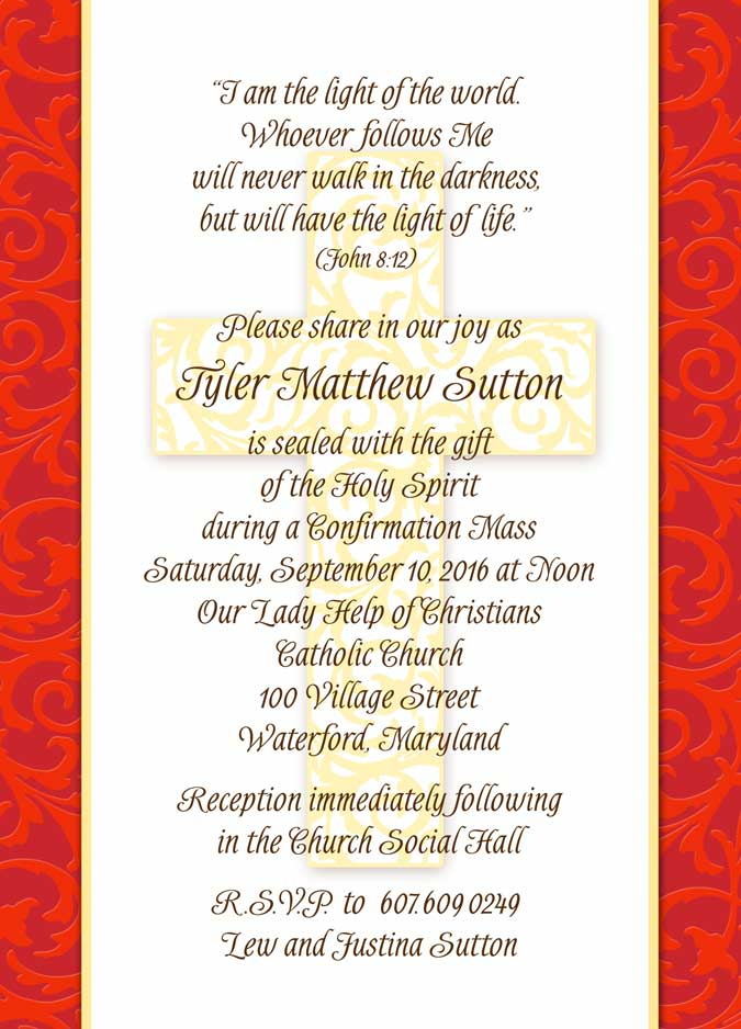 Florentine Cross Confirmation Invitation in Red