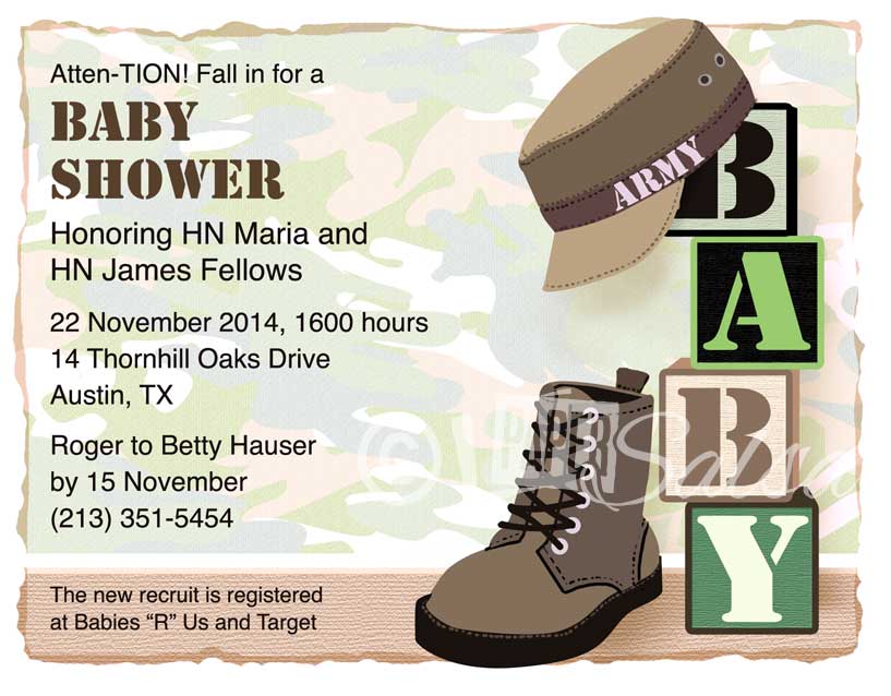 military baby shower invitation