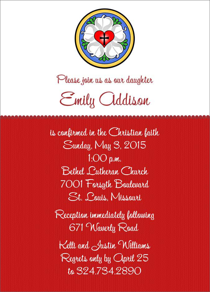 Holy Cross Invitation with Luthers Rose in Red