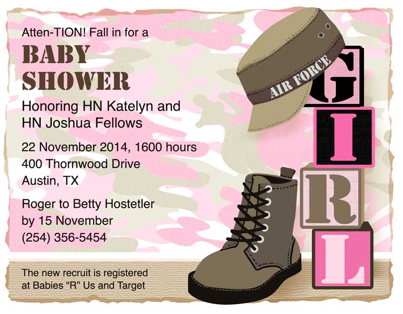 military baby shower invitation for girl