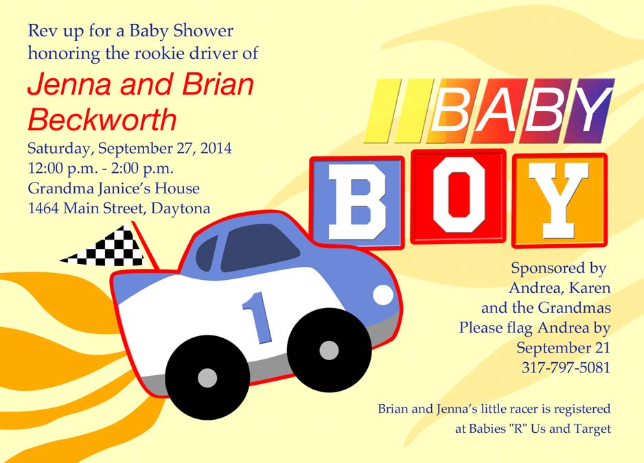 race car baby shower invitation