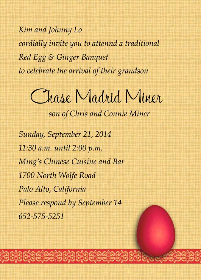red egg invitation with gold