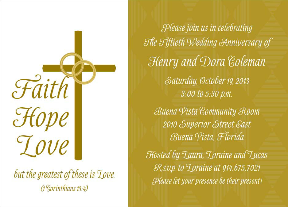 Faith Hope Love Anniversary Invitation in Gold