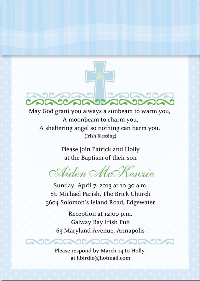 layette irish blessing baptism invitation