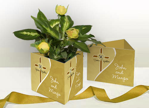 gold cross anniversary centerpiece wrap