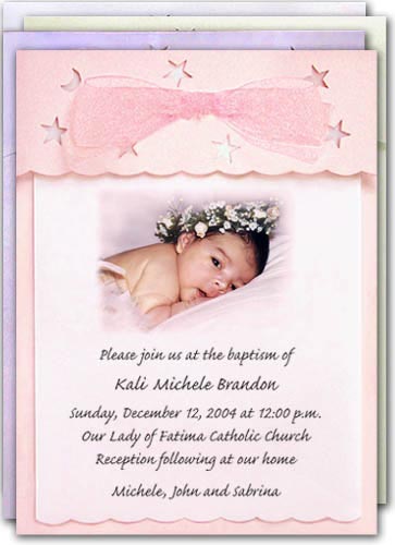 photo layered baptism invitation pink