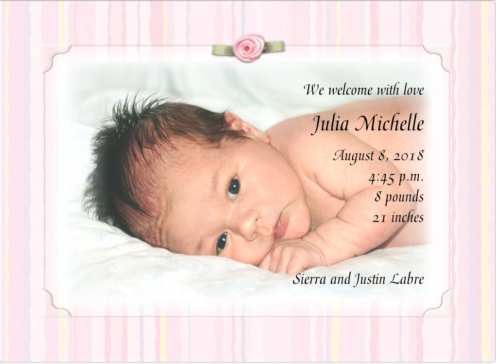 Notions Feature Birth Announcement Pink Stripe
