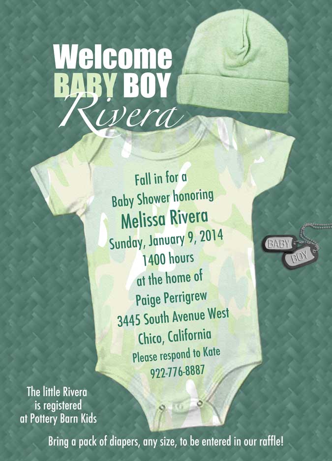 camo baby shower invitation green