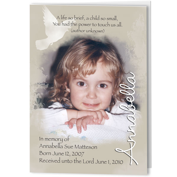 child memorial note card