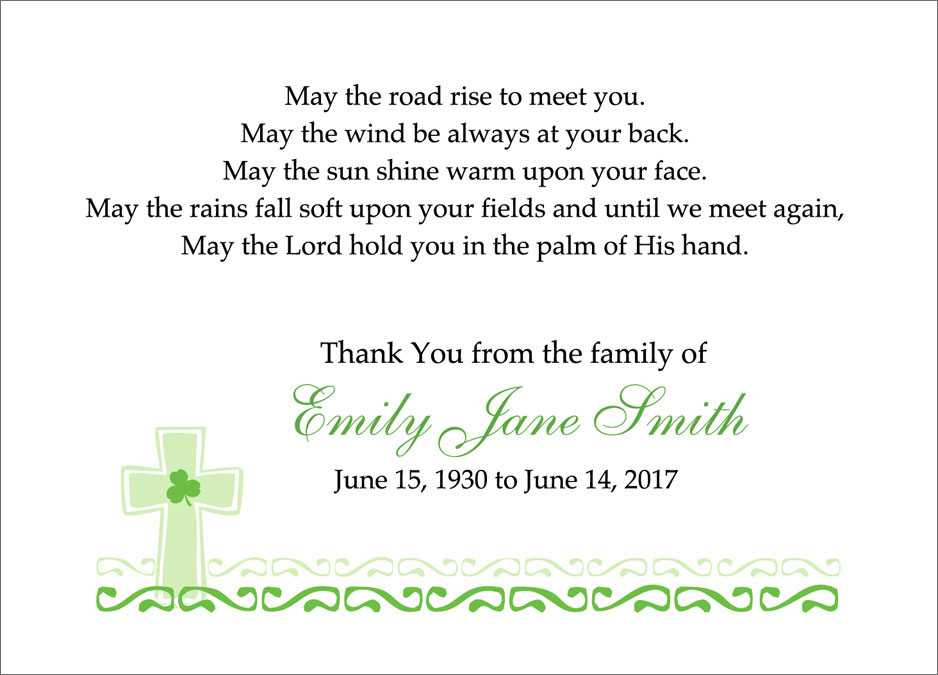Irish blessing funeral thank you note