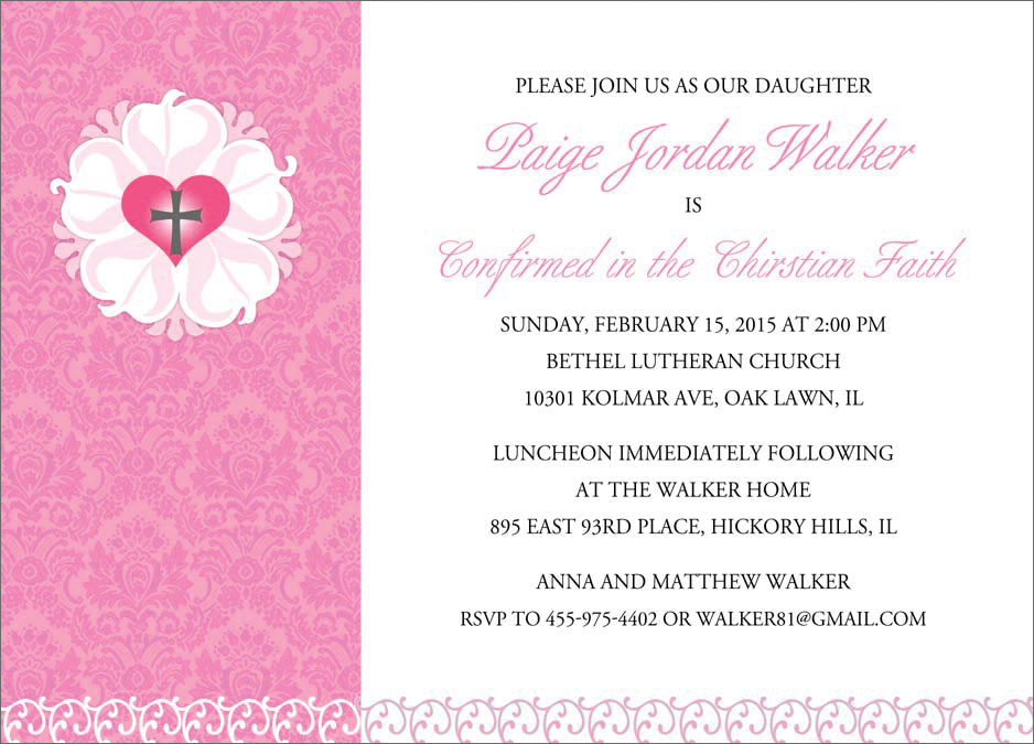 Pink Luther's Rose Confirmation Invitation