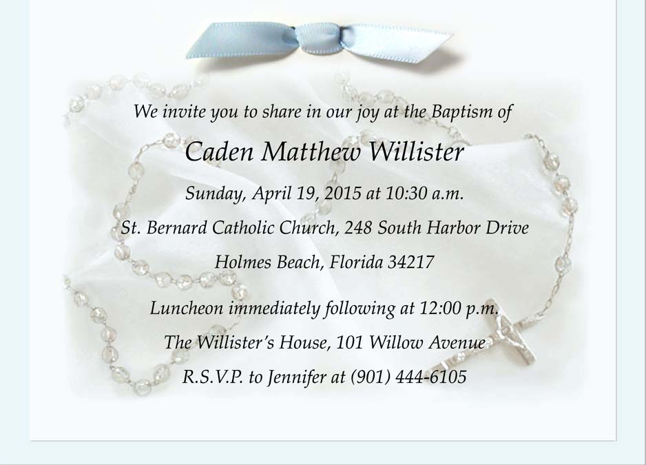 original rosary baptism invitation on blue