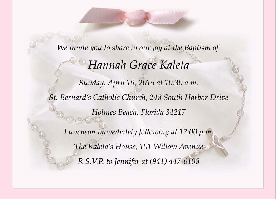Original Rosary Baptism Invitation in Pink